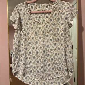 LOFT Floral Blouse - Cream and Blue